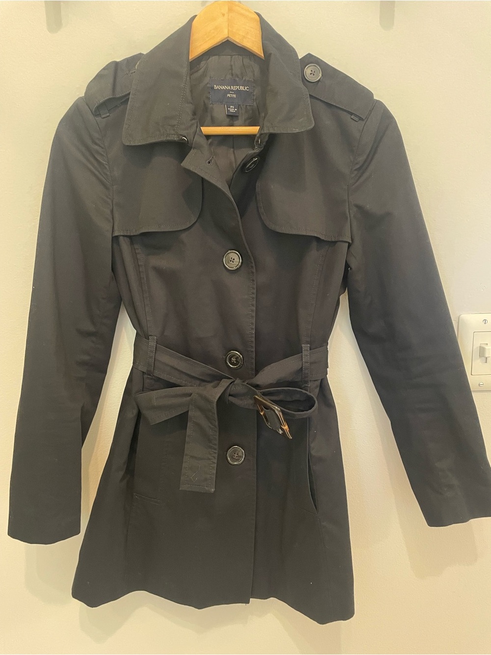 Banana Republic Black Trench Coat with Waist Tie